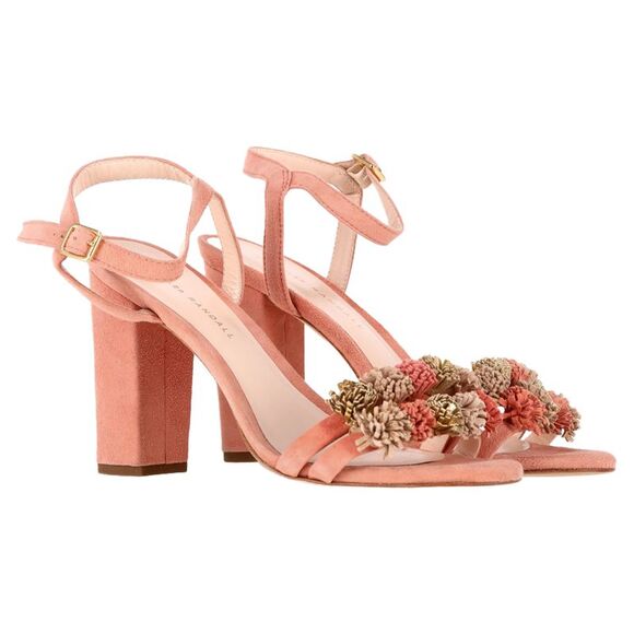 Loeffler Randall Tassel-Embellished Sandal Heels in Peach Suede